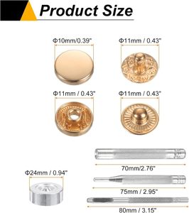 Kit de boutons-pression en cuir HARFINGTON, diamètre mm, boutons-pression en laiton, boutons-pression métalliques avec outils d'installation pour C - Product Image 2