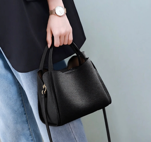 Sac seau en cuir PU noir imperméable, sac à bandoulière, sac à main, sac bandoulière pour les trajets quotidiens, les soirées et les voyages - Product Image 4