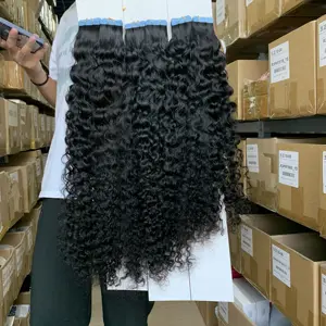 100% bande bouclée brute vierge dans les cheveux bande bouclée crépue ins extensions de cheveux ondulés bande de vague d'eau dans les extensions de cheveux 20 pièces