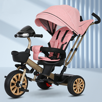 Tricycle pliable pour enfants avec cadre en métal, siège pivotant à 360 degrés, roues en mousse solide, poussette tricycle