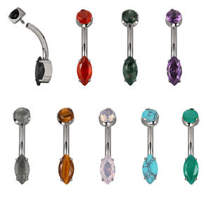 GZN Wholesale Titanium 4 Prong Set Marquise Natural Stone Earring <strong>Belly</strong> <strong>Button</strong> Navel <strong>Ring</strong> - Product Image 1