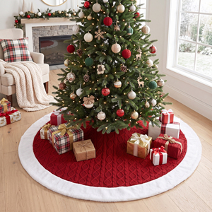Red <b>White</b> Cable Knit 58in <b>Christmas</b> <b>Tree</b> Skirt Nordic Sweater Holiday Supplies Xmas Home Knitted Decor - Product Image 2