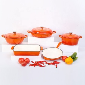 Nouvel ensemble de batterie de cuisine 5 pièces en <span class=keywords><strong>fonte</strong></span> émaillée, minimaliste, écologique, résistant au four et au lave-vaisselle, avec <span class=keywords><strong>plaque</strong></span> de grillade, en promotion - Product Image 5