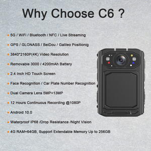 Cámara Inteligente Resistente y Profesional con Android, Resolución 2160P 4K, Amplio Ángulo de Visión, Pantalla Táctil, WiFi, Reconocimiento Facial, para Usar en el Cuerpo - Product Image 4