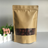 Sac en papier kraft brun autoportant avec petite fenêtre et fermeture éclair pour l'emballage alimentaire