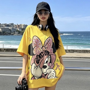 8098/FANMAJIALIE Fornitore di Qualità, T-Shirt Oversize da <span class=keywords><strong>Donna</strong></span> Resistente con Stampa Mickey <span class=keywords><strong>Minnie</strong></span> Kitty, Cartone Animato Luccicante per Uso Quotidiano - Product Image 4