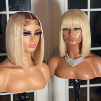 Perruque Bob Lace Front Wig en Soie Droite Hd pour toutes les Femmes, Cheveux Humains, Nouvelle Couleur T4/613