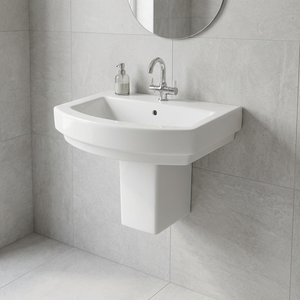 Lavabo mural demi-pied en céramique forme diamant, finition marbre, pour salle de bain - Product Image 1