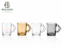 Pot en verre cylindrique ambré irisé de 350 ml avec poignée perlée, sérigraphié, écologique, recyclable, sûr pour les aliments, pour le stockage de bougies et de miel
