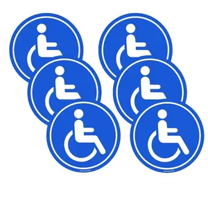 6 팩 장애인/휠체어 기호 ADA 준수 핸디캡 액세스 3X3 인치 블루 스티커 3M 비닐 데칼