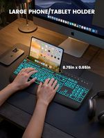 Teclado con Cable OEM ODM de Letras Grandes con Reposamuñecas Ergonómico, Retroiluminación de 7 Colores, Soporte para Teléfono, Teclado para Computadora K21 Pro con Tamaño Extra Grande
