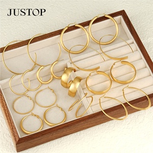 Trending <b>Hook</b> Hoop <b>Earrings</b> 18K Gold Plated Stainless Steel Hypoallergenic Women's Fashion Jewelry Supplier JUSTOP - Product Image 2
