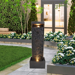 प्राचीन आउटडोर उद्यान आभूषण बैटरी-संचालित पत्थर की दीवार के साथ सौर पंप खड़े पानी के फव्वारे - Product Image 1