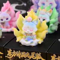 Vente en gros : Boîte mystère authentique de figurines de renard à neuf queues floquées, style ancien, pour décoration de bureau et de voiture