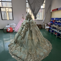 Robe de Quinceañera de luxe vert sauge Mct020 avec appliques en dentelle dorée, corset perlé, robe de bal de princesse à volants superposés Jancember