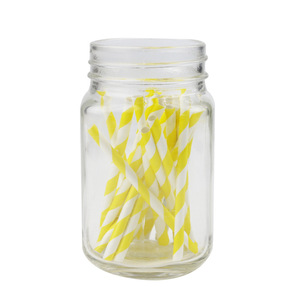 Yellow Striped 10Cm Paper Straws Disposable Party Decorations For Children 25 Pack - Product Image 2