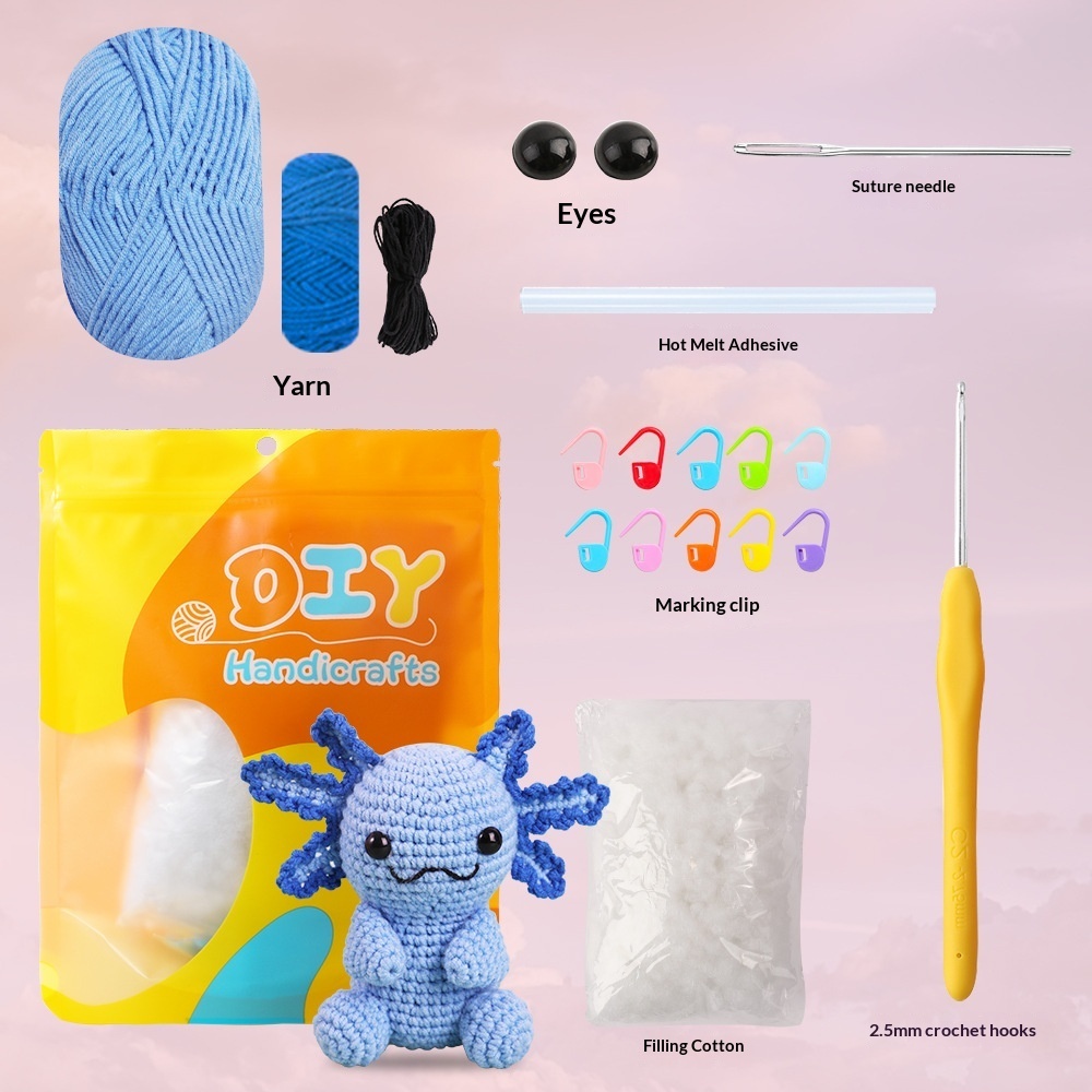 Cartoon Axolotl Crochet Kit, DIY Knitting Amigurumi Stuffed Animal