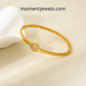 Brazalete de Acero Inoxidable Chapado en Oro de 18K, Resistente al Agua, Sin Deslustre, con Pedrería Redonda, Elegante Regalo para Mujer - Product Image 3