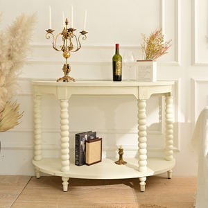 INNOVA Home Living Room Modern European Style Half Round <b>White</b> Solid Wood Console <b>Table</b> for Hotel & Dining - Product Image 1
