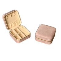 Boîte à bijoux carrée en velours, style preppy, durable, portable, avec fermeture éclair, 10x10x5cm, pour le rangement de bijoux, personnalisable avec logo.