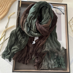 Automne et hiver cravate teinture dégradé écharpe rétro polyvalent imprimé long châle plissé - Product Image 2