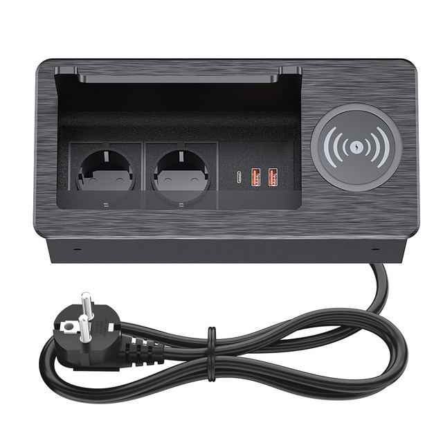 Multi-Power Embedded Table Multimedia Pop up Outlet With Wireless Charging Aluminum Alloy Flip Cover Conference Socket