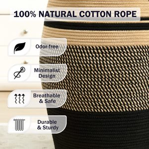 Cesto de Ropa Grande de 65L, Cesta de Almacenamiento Alta Tejida de Cuerda de Algodón para Ropa, Dormitorio, Sala de Estar, Organización, Plegable - Product Image 4