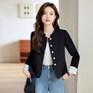 Women's White Chinese Style Blazer Short Jacket Spring 2025 Solid Color Polyester Fabric - Product Image 3