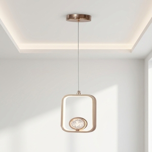 Suspension carrée LED 13W en cristal pour salon, H25xL14cm, 3000K, métal doré français + cristal transparent, protection oculaire - Product Image 3