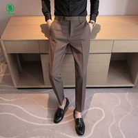 Pantalon Scolaire Homme Coupe Slim Couleur Café, Style Décontracté Devant Plat, Service OEM Personnalisé pour Uniforme Scolaire