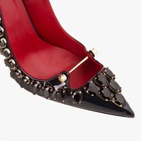 2025 Escarpins de Luxe Haute Qualité Imperméables pour Femmes, Bout Pointu, Talons Fins Noirs, Strass en Cristal, Sexy et Tendance pour l'Été et l'Automne