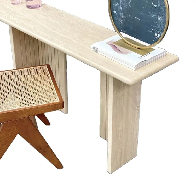 Modern Design Echt Travertijn Steen Console Tafels Crème Marmeren Hal Tafels Luxe Marmer Console Tafel