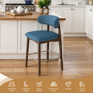 Taburetes de Bar Modernos con Reposapiés, Asiento de Tela Suave, Estructura de Madera de Caucho, Ecológicos y Duraderos para Bares, Cafés y Restaurantes - Product Image 4