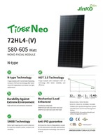 Jinko Tiger Neo 72HL4-(V) Type N Bifacial 144 cellules Cadre argenté 580w 585w 590w 595w 600w 605w Modules de panneaux photovoltaïques