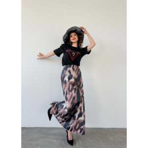 Elegante Falda Maxi de Satén para Mujer, 100% Seda, Estampada, Brillante, Cintura Regular, Larga y Fluida - Product Image 3