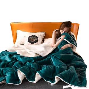 Double Layer Winter Sherpa Fleece Blanket <b>Red</b> Solid Jacquard Knitted Warm Soft Thickened Flannel Anti-Dust Mite for Bed Travel - Product Image 2