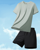 Ensemble T-shirt et short pour homme à manches courtes imprimé, séchage rapide, col rond, taille à cordon, tissu respirant en nylon et élasthanne, vêtements décontractés