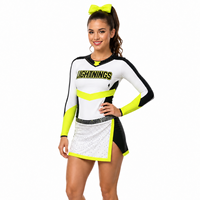 Ensemble haut et jupe de cheerleading personnalisé avec logo en strass, manches longues, pour femmes et filles, pour les équipes de compétition