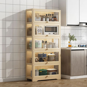 Mueble de Cocina de Madera Maciza, Armario de Almacenamiento de Múltiples Niveles, Diseño Minimalista con Tirador, Acabado Lacado - Product Image 4