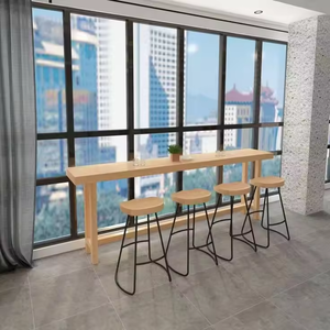 आधुनिक वाणिज्यिक फर्नीचर लकड़ी शीर्ष धातु पैरों के साथ रसोई भोजन रेस्तरां लकड़ी उच्च बार टेबल - Product Image 6