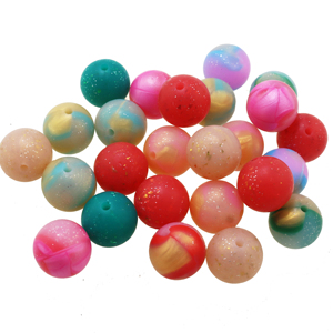 En stock: Cuentas de silicona redondas de 15mm con purpurina brillante para festividades, cuentas de silicona suaves para dentición, cuentas para bolígrafos DIY, para decoración navideña - Product Image 5