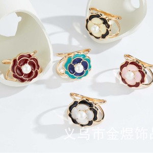 Bague en perles de fleurs plaquée or réglable pour un usage quotidien, bijoux unisexes - Product Image 4