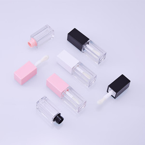 Tubo de brillo labial de 5 ml de capacidad, transparente con tapa rosa y negra, envase cosmético para tinte labial, rímel y delineador de ojos. - Product Image 2