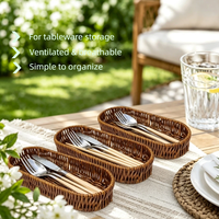 Plateau de rangement ovale en PP imitation rotin tressé à la main, panier tissé de qualité alimentaire pour couverts et organisateur de fournitures de bureau