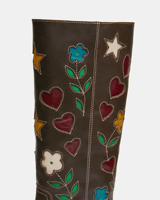 Nouvelles Bottes Hautes Femme 2026 Tendance Style Cowboy avec Patchwork Fleurs Colorées, Étoiles et Cœurs