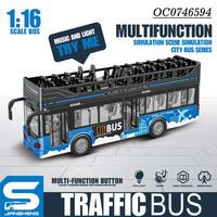Bus à Deux Étages Jouet pour Enfants Bleu à Porte Ouverte à Friction avec Lumière et Son