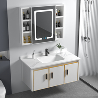 Ensemble de meuble de salle de bain mural moderne fond en aluminium miroir LED vanité