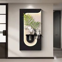 Art mural LED en pierre de grès noire et beige de luxe |   Lampe d'angle abstraite, texture mate avec vase en plastique pour hôtels, villas