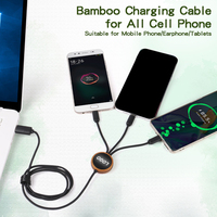Câble de charge 3 en 1 personnalisé, écologique, avec logo LED lumineux, en bambou, en bois, USB-C, multi-USB, câble de charge 3 en 1