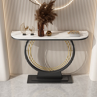 Table Console Luxe Marbre Doré Moderne, Décoration Maison Antique/Vintage/Classique pour Chambre et Couloir, Console Élégante en Marbre Doré